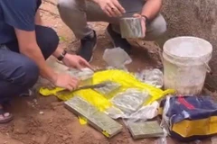 Công an Quảng Ninh đã thu giữ được 13 bánh heroin tại khu Bãi Hố Soi, xã Phượng Sơn, huyện Quốc Oai, thành phố Hà Nội. (Ảnh: Quốc Xã/TTXVN phát)