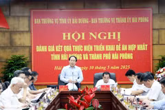 Ủy viên Trung ương Đảng, Bí thư Thành ủy Hải Phòng Lê Tiến Châu phát biểu kết luận Hội nghị. (Ảnh: Mạnh Tú/TTXVN)