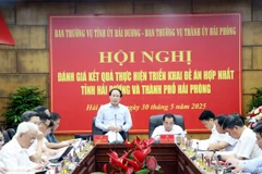 Ủy viên Trung ương Đảng, Bí thư Thành ủy Hải Phòng Lê Tiến Châu phát biểu kết luận Hội nghị. (Ảnh: Mạnh Tú/TTXVN)