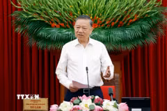 Tổng Bí thư, Chủ tịch nước Tô Lâm, Trưởng Ban Chỉ đạo Trung ương về tổng kết thực tiễn và nghiên cứu sửa đổi, bổ sung Điều lệ Đảng phát biểu chỉ đạo. (Ảnh: Thống Nhất/TTXVN)