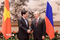 Chủ tịch nước Lương Cường hội kiến Tổng thống Nga Vladimir Putin. (Ảnh: Lâm Khánh/TTXVN)