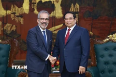 Thủ tướng Phạm Minh Chính tiếp Bộ trưởng Quốc vụ, Bộ trưởng Ngoại giao Bồ Đào Nha Paulo Rangel đang thăm chính thức Việt Nam. (Ảnh: Dương Giang/TTXVN)