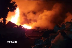 Hưng Yên: Cháy lớn tại xưởng gỗ và xưởng tái chế nhựa ở Lạc Đạo