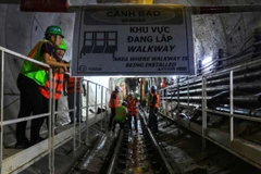Thi công khoan hầm dự án Nhổn-ga Hà Nội. (Ảnh: Tuấn Anh/TTXVN)