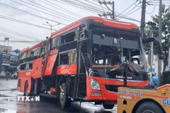 Hiện trường vụ tai nạn. (Ảnh: TTXVN phát)