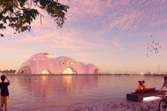 Mái vòm hình sóng nước Hồ Tây của nhà hát Opera Hà Nội.