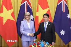 Chủ tịch nước Lương Cường và Toàn quyền Australia Sam Mostyn chụp ảnh chung trước khi tiến hành hội đàm. (Ảnh: Lâm Khánh/TTXVN)