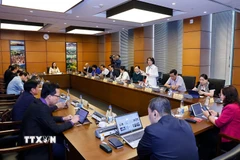 Đoàn đại biểu Quốc hội các tỉnh Vĩnh Long và Sơn La thảo luận ở tổ. (Ảnh: Doãn Tấn/TTXVN)