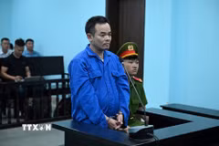 Bị cáo Đinh Văn Long khai báo tại phiên xử. (Ảnh: Kim Anh/TTXVN)