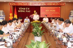 Ông Nguyễn Hồng Lĩnh, Phó Chủ nhiệm Ủy ban Kiểm tra Trung ương, Phó Trưởng đoàn Thường trực Đoàn kiểm tra số 5, phát biểu tại buổi làm việc. (Ảnh: Sỹ Tuyên/TTXVN)