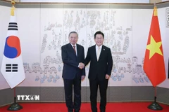 Tổng Bí thư Tô Lâm và Tổng thống Hàn Quốc Lee Jae Myung chụp ảnh chung. (Ảnh: Thống Nhất/TTXVN)