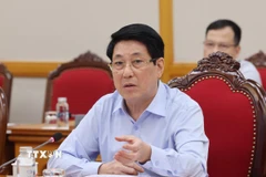 Chủ tịch nước Lương Cường phát biểu chỉ đạo tại buổi làm việc của Bộ Chính trị với Ban Thường vụ Thành ủy Huế. (Ảnh: Lâm Khánh/TTXVN)