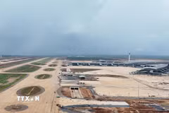 Nhà ga hành khách và các hạng mục tại sân bay Long Thành tháng 7/2026. (Ảnh: Công Phong/TTXVN)