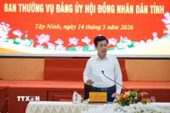 Thượng tướng Đỗ Xuân Tụng, Ủy viên Trung ương Đảng, Phó Chủ nhiệm Tổng cục Chính trị Quân đội nhân dân Việt Nam làm Phó trưởng Đoàn kiểm tra, phát biểu kết luận. (Ảnh: Thanh Bình/TTXVN)