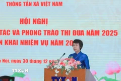 Bí thư Đảng ủy, Tổng Giám đốc TTXVN Vũ Việt Trang phát động phong trào thi đua năm 2026. (Ảnh: Phan Phương/TTXVN)