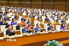 Tổng Bí thư Tô Lâm cùng các lãnh đạo, nguyên lãnh đạo Đảng, Nhà nước và đại biểu dự bế mạc kỳ họp. (Ảnh: Doãn Tấn/TTXVN)