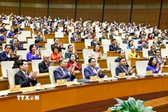 Tổng Bí thư Tô Lâm cùng các lãnh đạo, nguyên lãnh đạo Đảng, Nhà nước và đại biểu dự bế mạc kỳ họp. (Ảnh: Doãn Tấn/TTXVN)