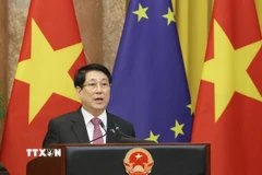 Chủ tịch nước Lương Cường thông báo về kết quả hội đàm. (Ảnh: Lâm Khánh/TTXVN)