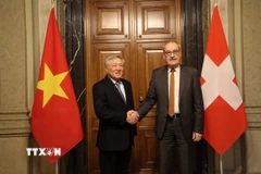 Phó Thủ tướng Thường trực Chính phủ Nguyễn Hòa Bình làm việc với Tổng thống kiêm Bộ trưởng Kinh tế, Giáo dục và Nghiên cứu Thụy Sĩ Guy Parmelin. (Ảnh: Anh Hiển/TTXVN)