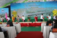 Các đại biểu thực hiện nghi thức động thổ dự án. (Ảnh: Đậu Tất Thành/TTXVN)