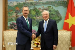 Phó Thủ tướng Thường trực Nguyễn Hòa Bình tiếp Chủ tịch Cơ quan Công nghiệp quốc phòng Thổ Nhĩ Kỳ Haluk Gorgun. (Ảnh: An Đăng/TTXVN)