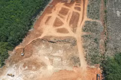 Ông L.Q.H, có hành vi làm biến dạng gần 1ha đất. (Ảnh: Đậu Tất Thành/TTXVN)