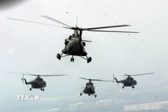 Đội hình bay đang luyện tập. (Ảnh: Trọng Đức/TTXVN)