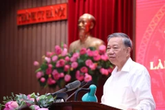 Tổng Bí thư Tô Lâm phát biểu kết luận tại buổi làm việc với Ban Thường vụ Thành ủy Hà Nội. (Ảnh: Văn Điệp/TTXVN)