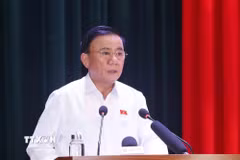Đồng chí Trần Cẩm Tú, Ủy viên Bộ Chính trị, Thường trực Ban Bí thư cùng các đại biểu Quốc hội khóa XVI, đơn vị bầu cử số 1 tiếp xúc cử tri tại thành phố Đà Nẵng sau Kỳ họp thứ nhất. (Ảnh: Phương Hoa/TTXVN)