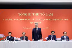 Tổng Bí thư Tô Lâm phát biểu tại buổi gặp gỡ. (Ảnh: Thống Nhất/TTXVN)