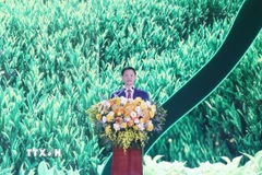 Ông Vương Quốc Tuấn, Chủ tịch UBND tỉnh Thái Nguyên phát biểu khai mạc. (Ảnh: Vũ Hoàng Giang/TTXVN)