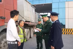 Hải quan Cửa khẩu Móng Cái làm thủ tục thông quan lô hàng nhập khẩu đầu năm 2026. (Ảnh: TTXVN phát)