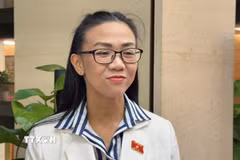 Đại biểu Trịnh Thị Tú Anh (Lâm Đồng) trả lời phỏng vấn. (Ảnh: Hải Ngọc/TTXVN)