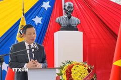 Đại sứ Việt Nam tại Venezuela Vũ Trung Mỹ phát biểu tại sự kiện. (Ảnh: TTXVN phát)