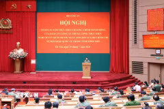 Hội nghị sơ kết 1 năm thực hiện chương trình hành động của Đảng ủy Công an Trung ương thực hiện Nghị quyết số 59-NQ/TW, ngày 24/1/2025 của Bộ Chính trị về hội nhập quốc tế trong tình hình mới. (Ảnh: Phạm Kiên/TTXVN)