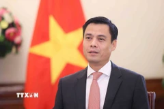 Thứ trưởng Bộ Ngoại giao Đặng Hoàng Giang trả lời phỏng vấn của các cơ quan thông tấn, báo chí về việc Việt Nam trúng cử Hội đồng Nhân quyền Liên hợp quốc. (Ảnh: An Đăng/TTXVN)