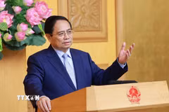Thủ tướng Phạm Minh Chính phát biểu tại cuộc tọa đàm với các doanh nghiệp Vương quốc Anh. (Ảnh: Dương Giang/TTXVN)