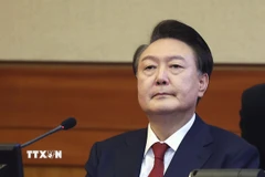 Cựu Tổng thống Hàn Quốc Yoon Suk Yeol tại Tòa án Hiến pháp ở Seoul ngày 21/1/2025. (Ảnh: Kyodo/TTXVN)