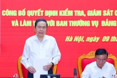 Chủ tịch Quốc hội Trần Thanh Mẫn, Trưởng đoàn Kiểm tra, giám sát phát biểu tại hội nghị. (Ảnh: Phương Hoa/TTXVN)