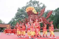 Lễ hội Lam Kinh được bắt đầu với nghi thức rước kiệu truyền thống. (Ảnh: Hoa Mai/TTXVN)