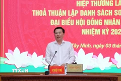 Ông Nguyễn Thanh Hải, Phó Bí thư Tỉnh ủy, Chủ tịch Ủy ban MTTQ Việt Nam tỉnh Tây Ninh, phát biểu tại Hội nghị. (Ảnh: Bùi Giang/TTXVN)