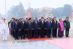 Lãnh đạo Đảng, Nhà nước tưởng niệm Chủ tịch Hồ Chí Minh nhân kỷ niệm 96 năm Ngày thành lập Đảng. (Ảnh: An Đăng/TTXVN)