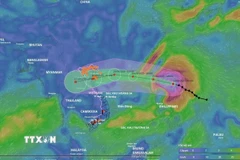 Hướng di chuyển của bão Ragasa từ hệ thống giám sát thiên tai Việt Nam. (Ảnh: TTXVN phát)
