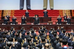 Nhà lãnh đạo Triều Tiên Kim Jong Un (thứ 4, trái) tại kỳ họp thứ nhất của Quốc hội tại Bình Nhưỡng, ngày 22/3/2026. (Ảnh: Yonhap/TTXVN)