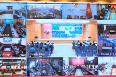 Hội nghị được kết nối trực tuyến tới 112 điểm cầu. (Ảnh: Chu Thanh Vân/TTXVN)