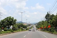 Một đoạn trên tuyến giao thông trục chính Nam-Bắc đảo Phú Quốc (Kiên Giang). (Ảnh: Lê Huy Hải/TTXVN)