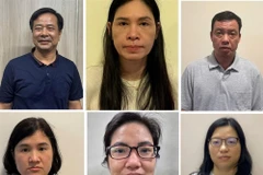 Các đối tượng (trái qua phải, trên xuống dưới): Nghiêm Quốc Hưng, Phạm Thị Hạnh, Nguyễn Đình Thám, Đặng Thị Phương, Trần Hồng Hạnh, Nguyễn Thị Cẩm Anh. (Ảnh: Bộ Công an)
