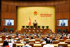 Bộ trưởng Bộ Công an Lương Tam Quang trình bày Tờ trình về 4 dự án: Luật sửa đổi, bổ sung một số điều của Luật Công nghiệp quốc phòng, an ninh và động viên công nghiệp; Luật An ninh mạng; Luật Bảo vệ bí mật nhà nước (sửa đổi); Luật sửa đổi, bổ sung một số điều của 10 luật có liên quan đến an ninh, trật tự. (Ảnh: Doãn Tấn/TTXVN)
