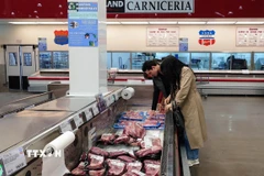 Thịt bò bày bán tại siêu thị bán buôn Costco của Mỹ tại thủ đô Mexico City, Mexico. (Ảnh: Phi Hùng/TTXVN)