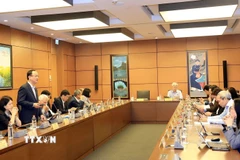 Các đại biểu Quốc hội tỉnh Hưng Yên và thành phố Hải Phòng thảo luận tại tổ 9. (Ảnh: Tuấn Anh/TTXVN)